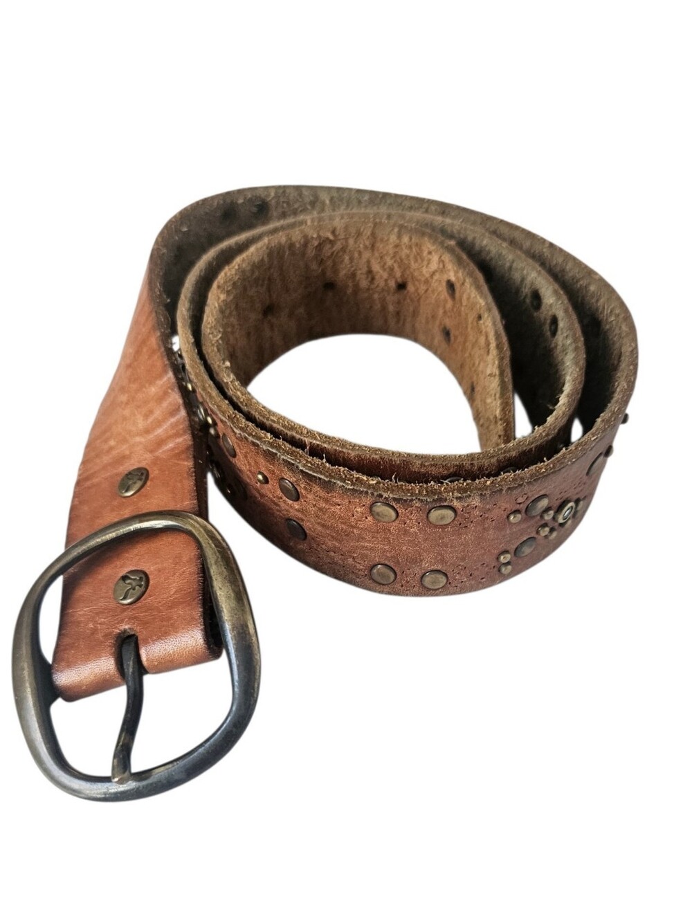 Distressed Leather with Metallic Studs Belt Women L 38.5"